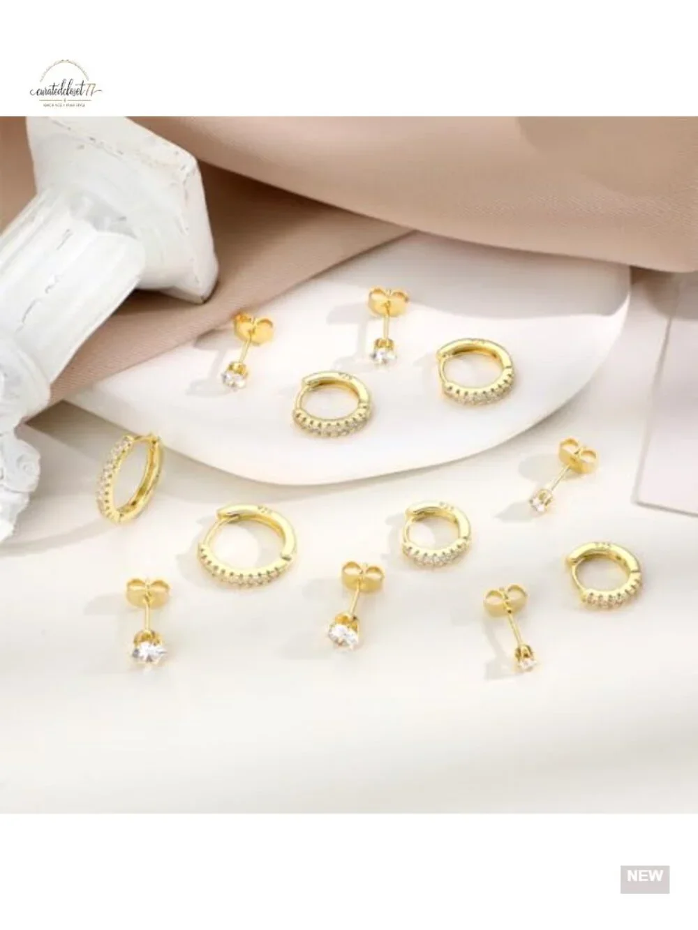 14K Gold Plated Hypoallergenic Hoop Earrings Set with Studs - 6 Pairs